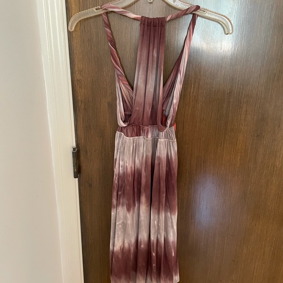 iOi tie dye pleated V-neck brown beige A-line open back sleeveless dress, size S - Picture 6 of 7